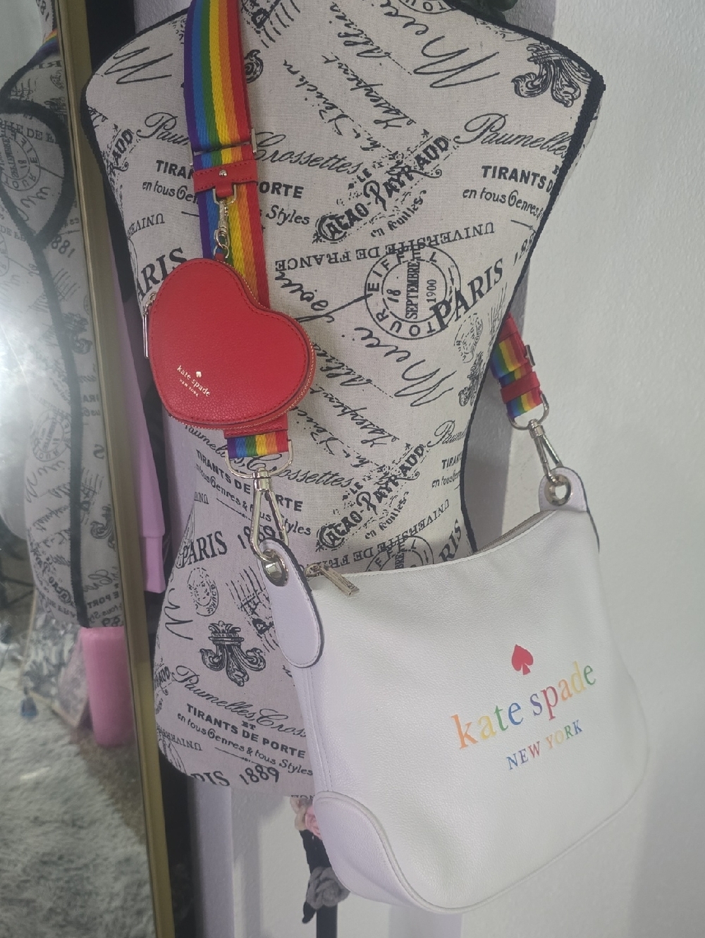 Kate Spade Pride Collection Rainbow 🌈 Med Crossbody W/ Red Heart Pouch (NWT) ❤️